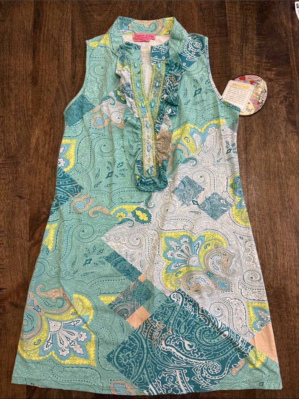 Sleeveless Paisley Ruffle Tunic - Teal Multi